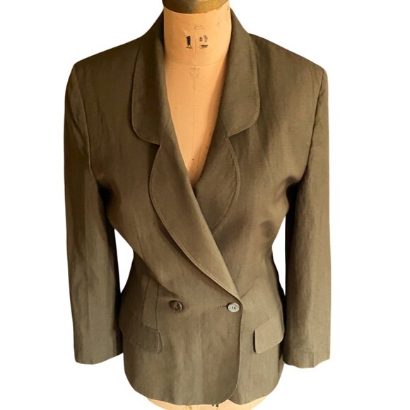 Vintage KL by Carl Lagerfeld 80s linen and wool blazer jacket, olive,, rare - Picture 7 of 16